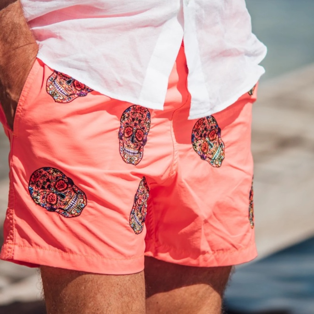 Les Canebiers Mens NWT Orange Skull Swim Shorts 🇫🇷